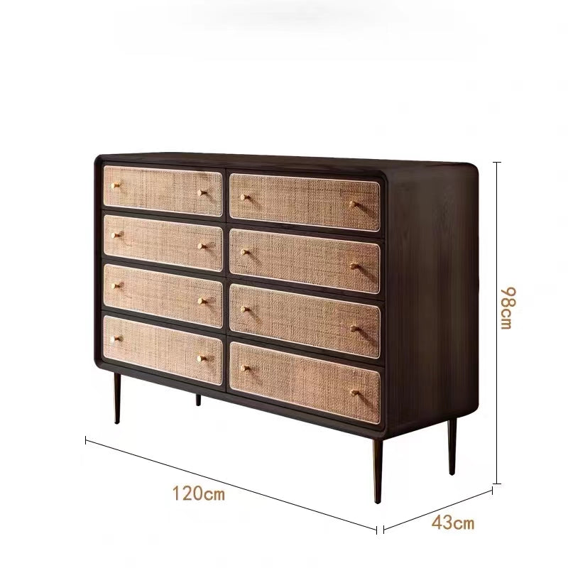 5-9 Drawers Solid Wooden Rattan Storage Cabinet - 4 Seasons Home Gadgets