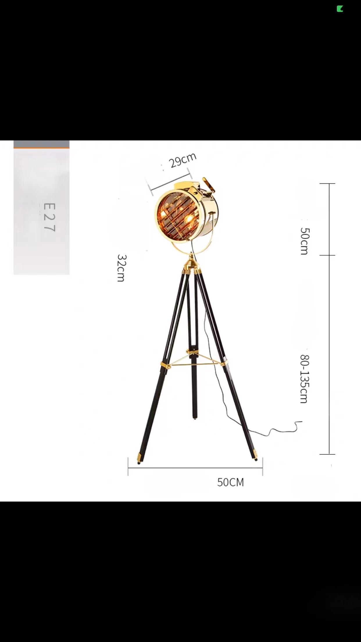 80-135cm Castorland Black Tripod Floor Lamp - 4 Seasons Home Gadgets