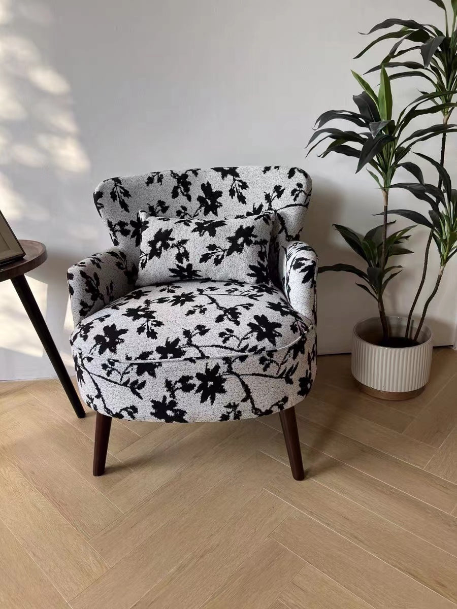 Anndi  Black & White Floral Accent Chair With Ottoman Set - 4 Seasons Home Gadgets