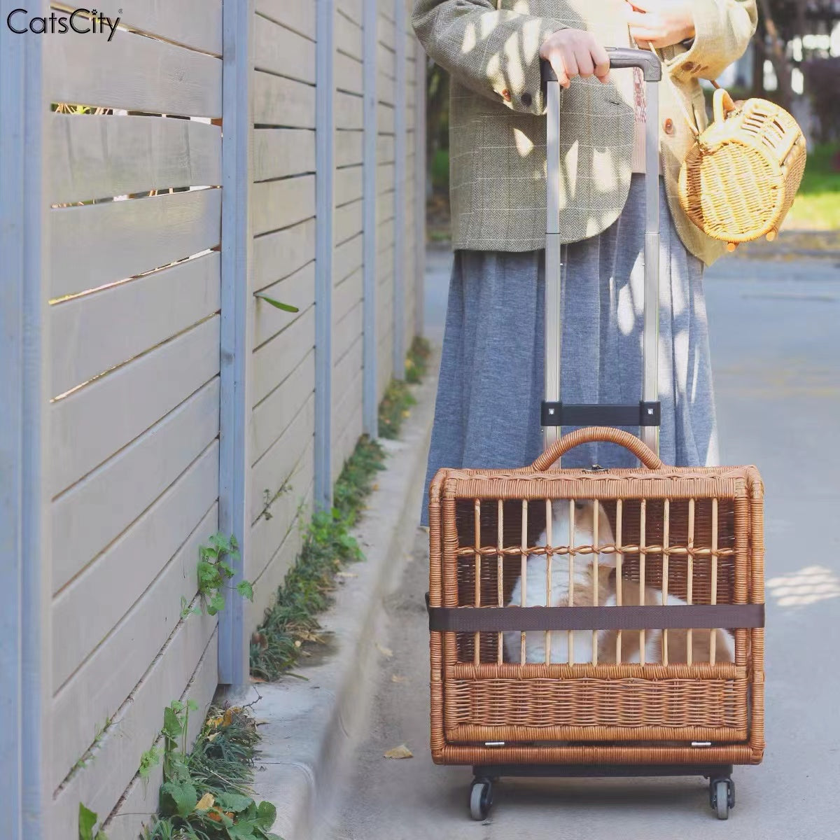 Bamboo Cat and Dog Portable Outdoor Pet Trolley - 4 Seasons Home Gadgets