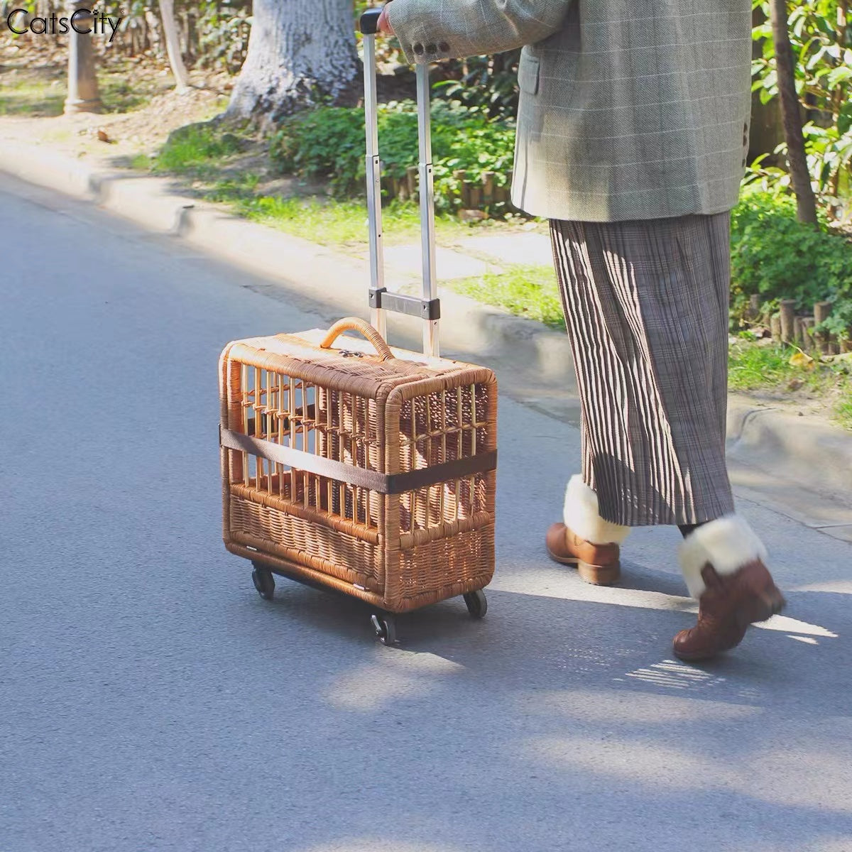 Bamboo Cat and Dog Portable Outdoor Pet Trolley - 4 Seasons Home Gadgets