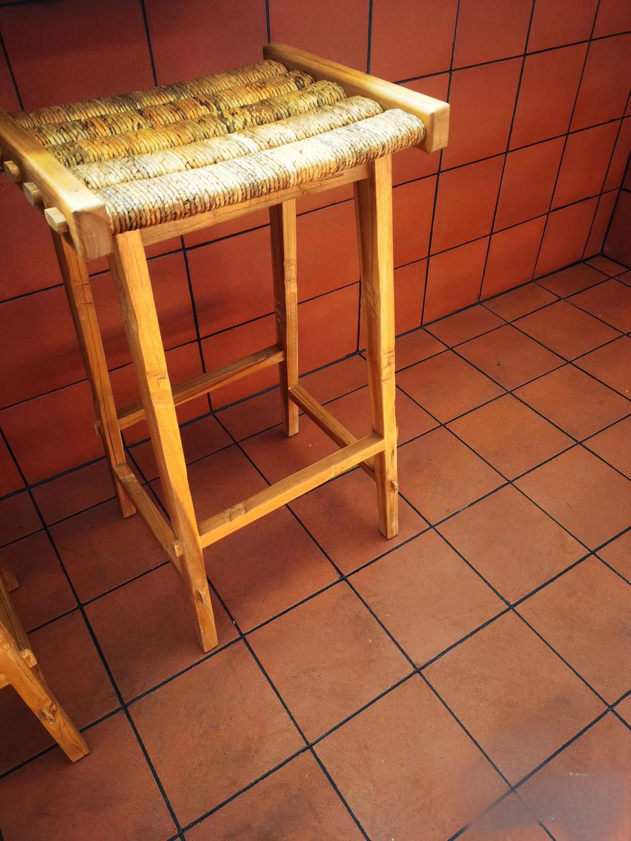 Fey Solid Wood Woven Stool - 4 Seasons Home Gadgets