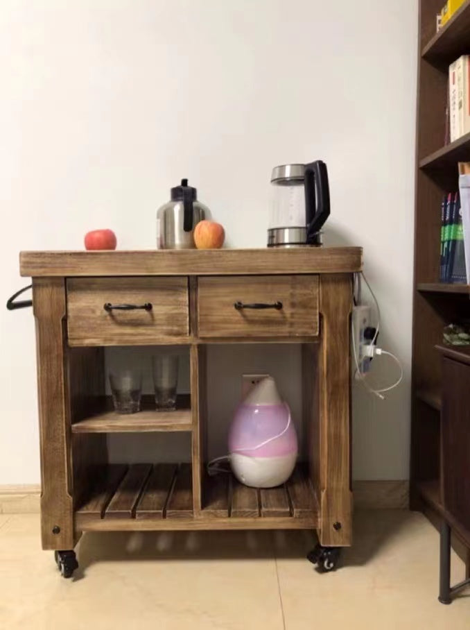 Jaren Solid Wood Kitchen Island With Wheels - 4 Seasons Home Gadgets