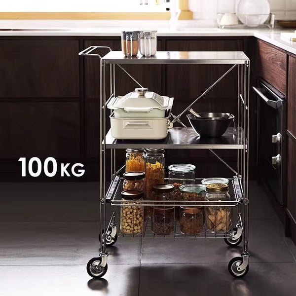 Joey Wide Rolling Kitchen Cart with Stainless Steel Top - 4 Seasons Home Gadgets