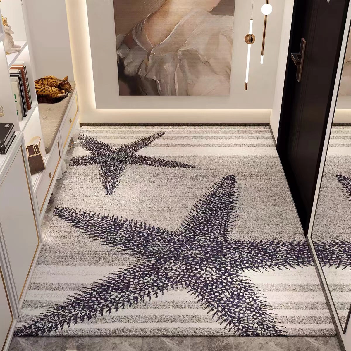 Starfish and Striped Gray Rug - 4 Seasons Home Gadgets