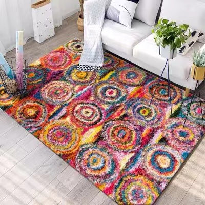 Verduzco Bohemian Circles Pink Yellow Multi Shag Rug - 4 Seasons Home Gadgets