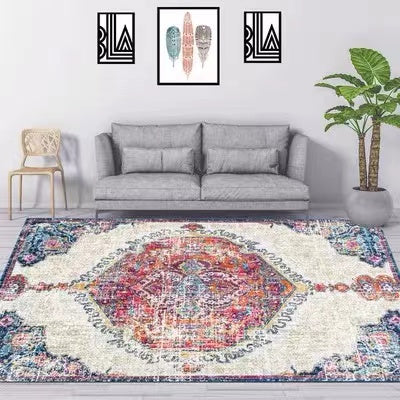 Verduzco Bohemian Circles Pink Yellow Multi Shag Rug - 4 Seasons Home Gadgets