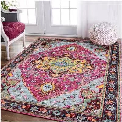 Verduzco Bohemian Circles Pink Yellow Multi Shag Rug - 4 Seasons Home Gadgets