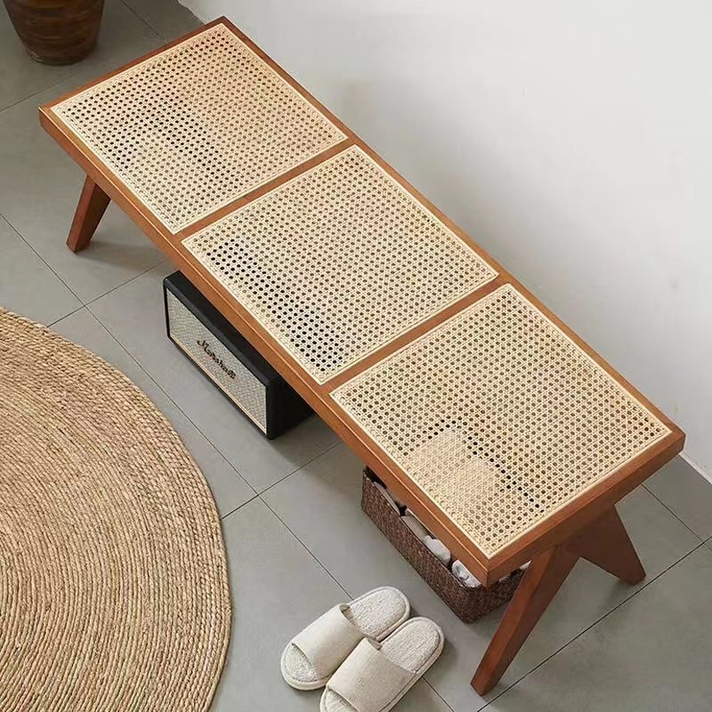 135cm Solid Wood and Rattan Bench - 4 Seasons Home Gadgets