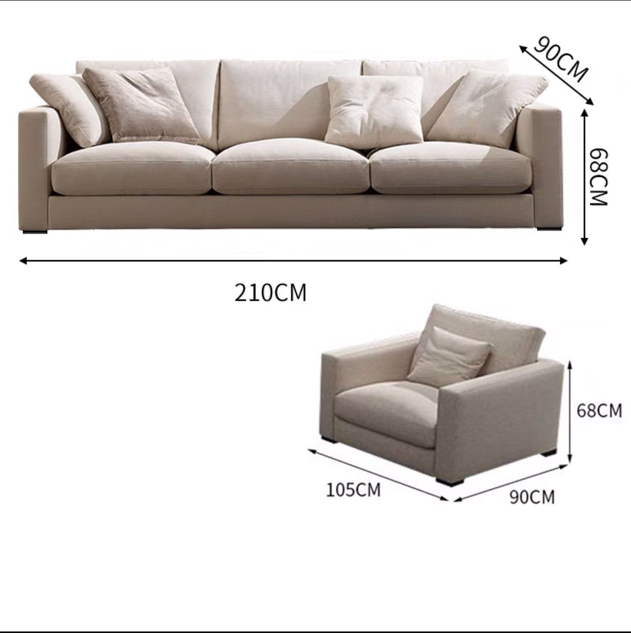 210cm 3 Pieces Lonsdale Chaise Sectional Sofa Set - 4 Seasons Home Gadgets