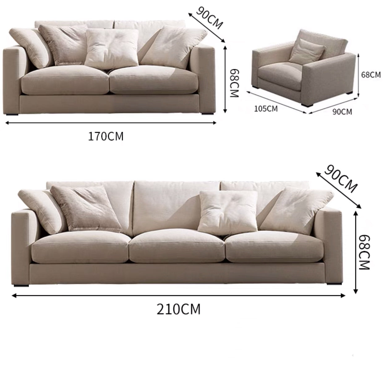 210cm 3 Pieces Lonsdale Chaise Sectional Sofa Set - 4 Seasons Home Gadgets