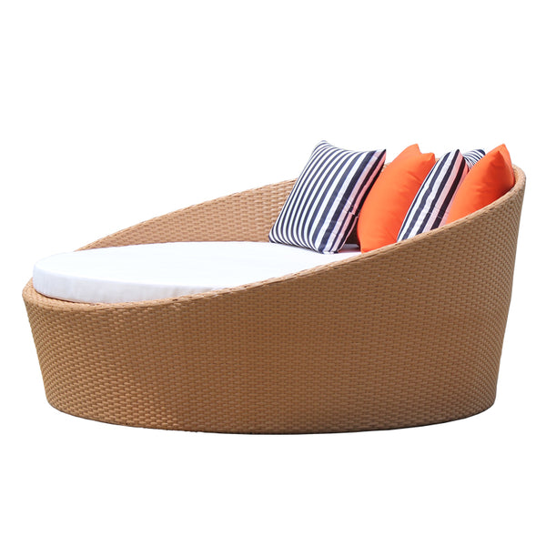 Round Outdoor Wicker Patio Daybed with Cushions - 4 Seasons Home Gadgets