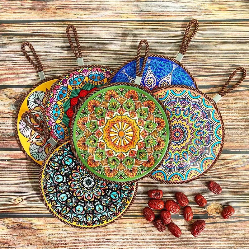 6 Bohemian Ceramic Table Cork Mat Set - 4 Seasons Home Gadgets