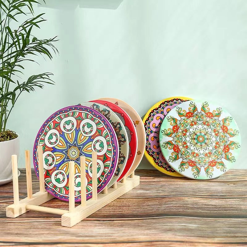 6 Bohemian Ceramic Table Cork Mat Set - 4 Seasons Home Gadgets