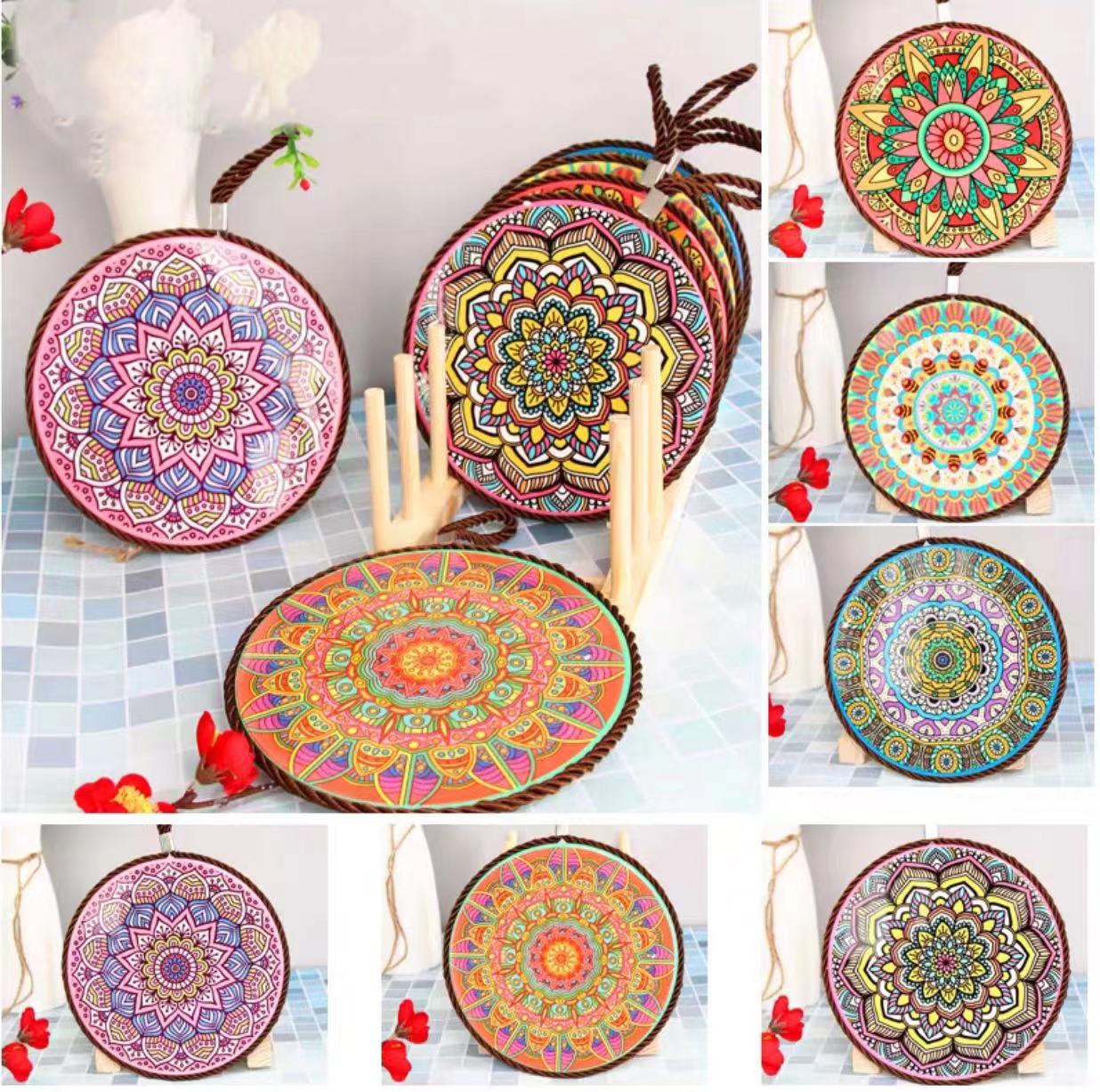 6 Bohemian Ceramic Table Cork Mat Set - 4 Seasons Home Gadgets