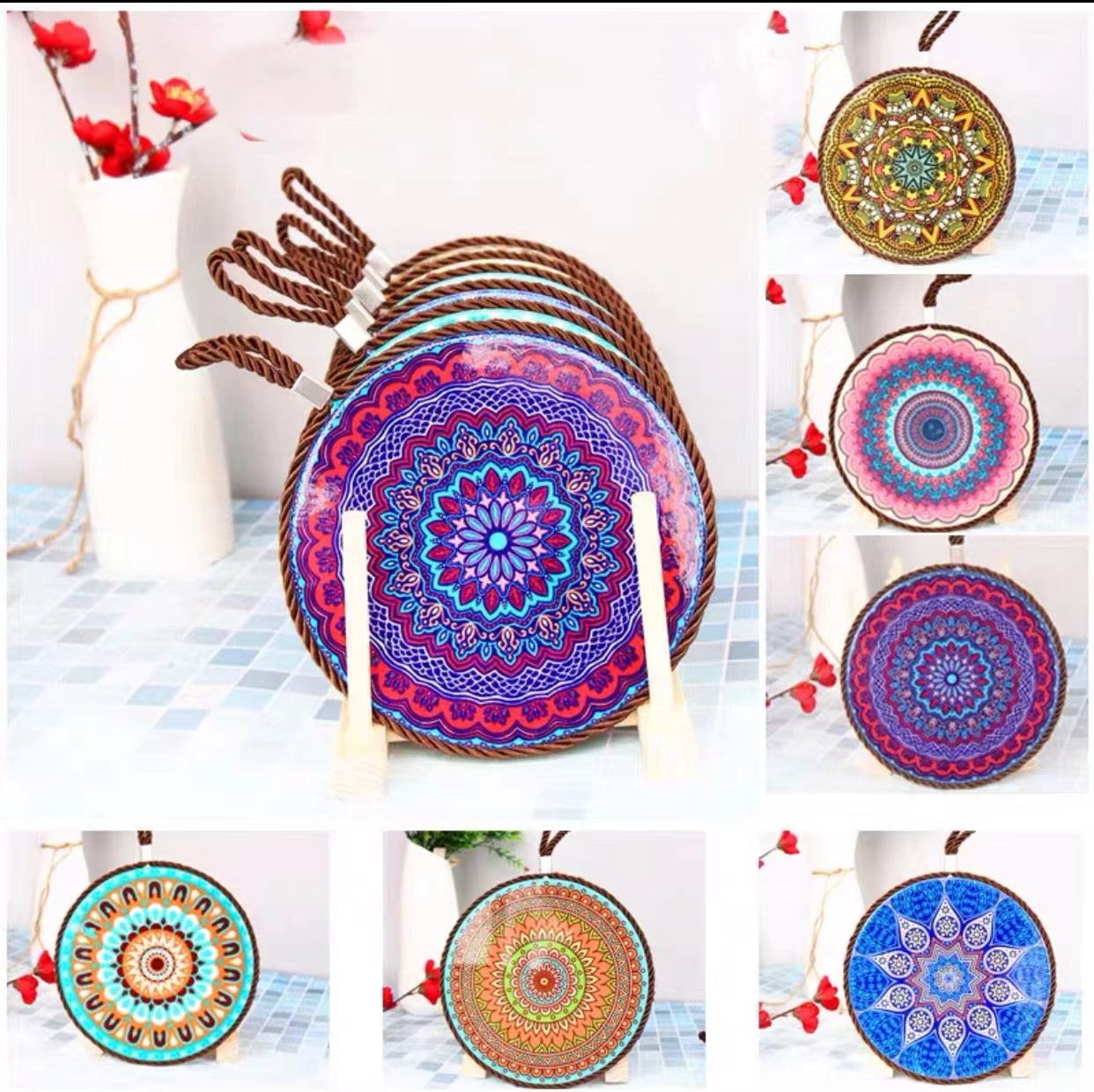 6 Bohemian Ceramic Table Cork Mat Set - 4 Seasons Home Gadgets