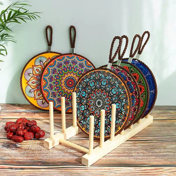 6 Bohemian Ceramic Table Cork Mat Set - 4 Seasons Home Gadgets