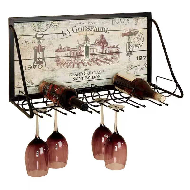 6 Bottle Wall Mounted Wine Bottle & Glass Rack in Black - 4 Seasons Home Gadgets