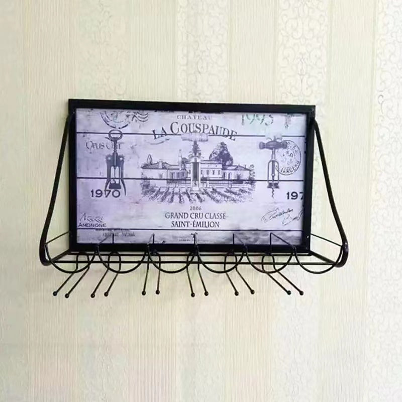 6 Bottle Wall Mounted Wine Bottle & Glass Rack in Black - 4 Seasons Home Gadgets