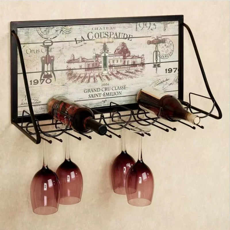 6 Bottle Wall Mounted Wine Bottle & Glass Rack in Black - 4 Seasons Home Gadgets