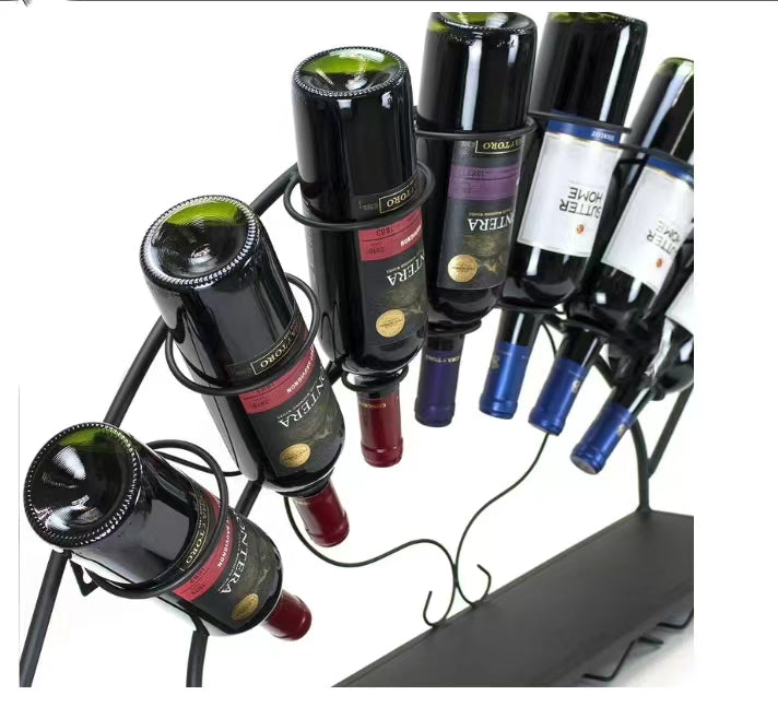 7 Bottle Wall Mounted Wine Bottle & Glass Rack in Black - 4 Seasons Home Gadgets