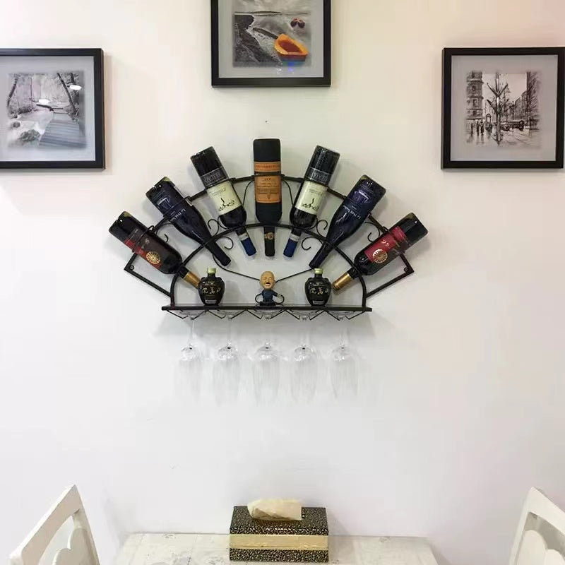 7 Bottle Wall Mounted Wine Bottle & Glass Rack in Black - 4 Seasons Home Gadgets