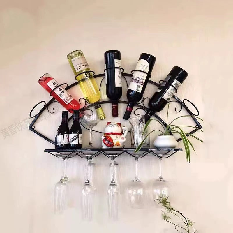 7 Bottle Wall Mounted Wine Bottle & Glass Rack in Black - 4 Seasons Home Gadgets