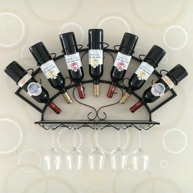 7 Bottle Wall Mounted Wine Bottle & Glass Rack in Black - 4 Seasons Home Gadgets