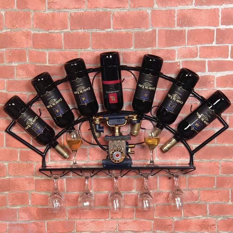 7 Bottle Wall Mounted Wine Bottle & Glass Rack in Black - 4 Seasons Home Gadgets