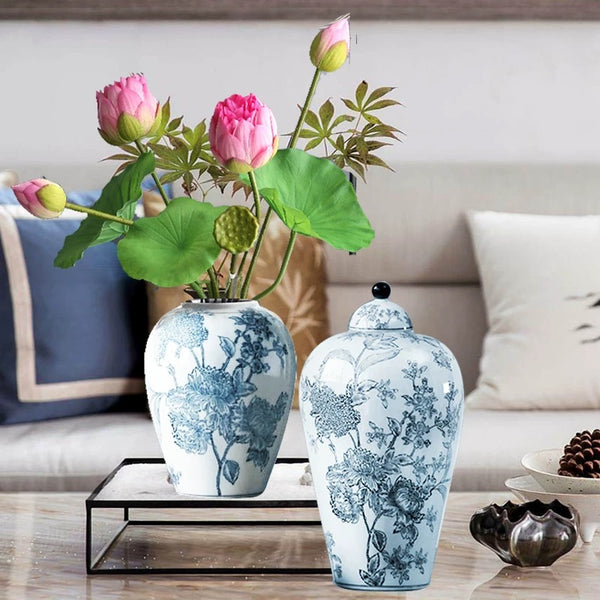 Adian Floral Ceramic Ginger Jar & Vase - 4 Seasons Home Gadgets