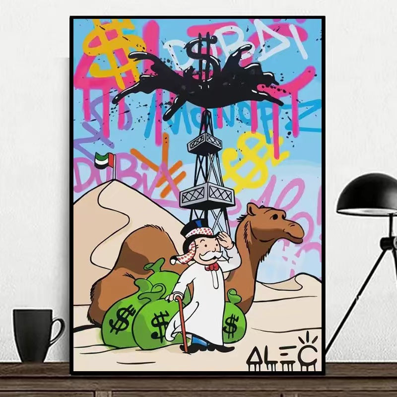 Alec Monopoly Series Graffiti UAE Camel Dollar Canvas Painting Poster - 4 Seasons Home Gadgets