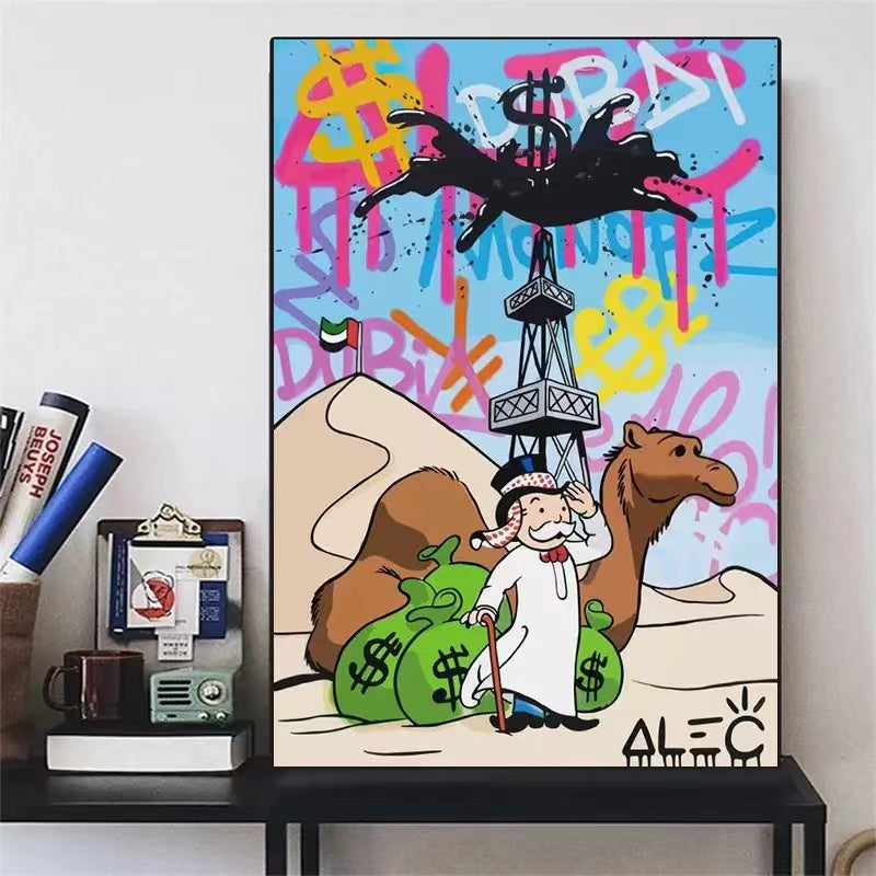 Alec Monopoly Series Graffiti UAE Camel Dollar Canvas Painting Poster - 4 Seasons Home Gadgets