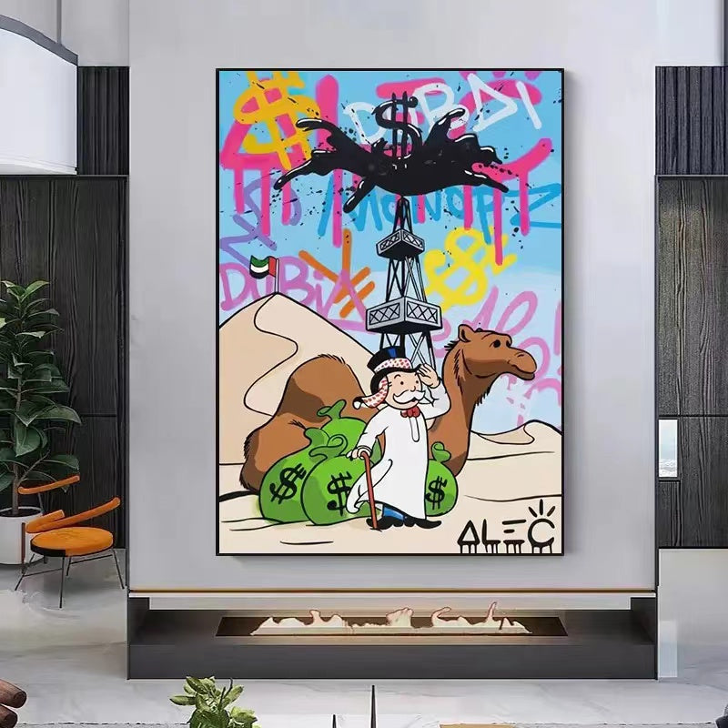 Alec Monopoly Series Graffiti UAE Camel Dollar Canvas Painting Poster - 4 Seasons Home Gadgets