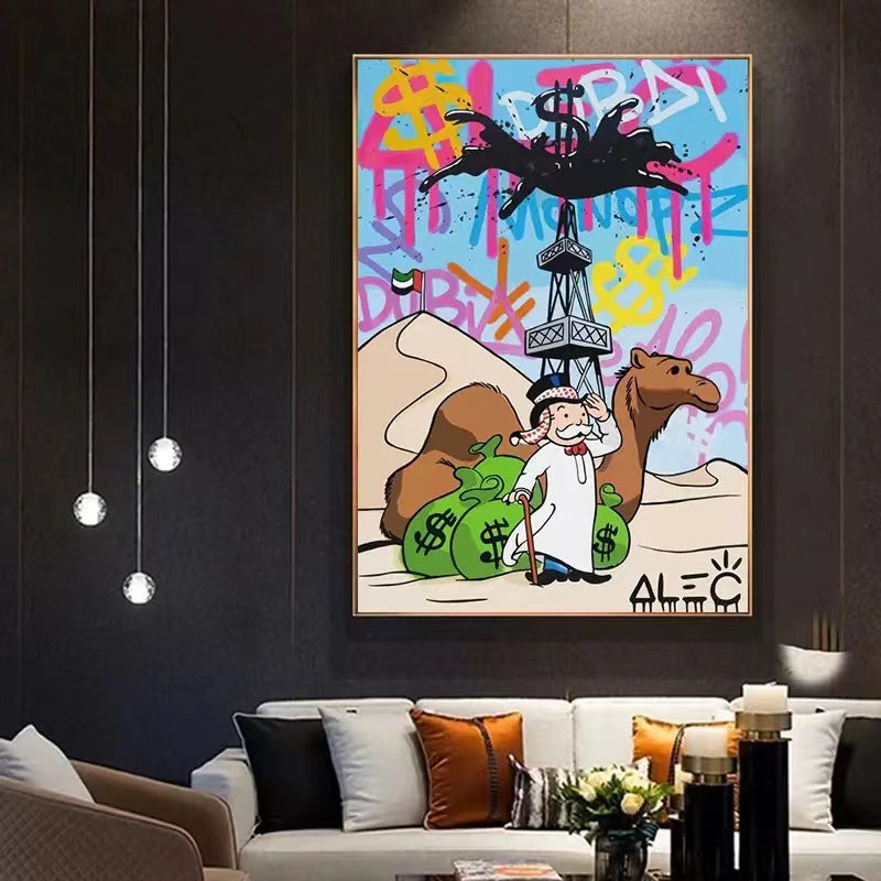 Alec Monopoly Series Graffiti UAE Camel Dollar Canvas Painting Poster - 4 Seasons Home Gadgets