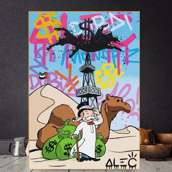 Alec Monopoly Series Graffiti UAE Camel Dollar Canvas Painting Poster - 4 Seasons Home Gadgets