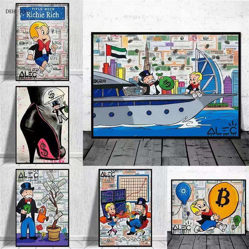 Alec Monopoly and Richie Rich Man Dollars Graffiti Street Wall Art Poster - 4 Seasons Home Gadgets