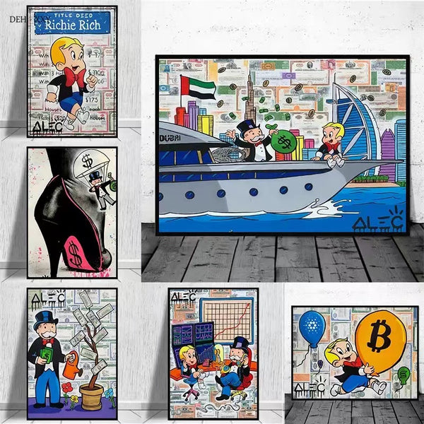 Alec Monopoly and Richie Rich Man Dollars Graffiti Street Wall Art Poster - 4 Seasons Home Gadgets