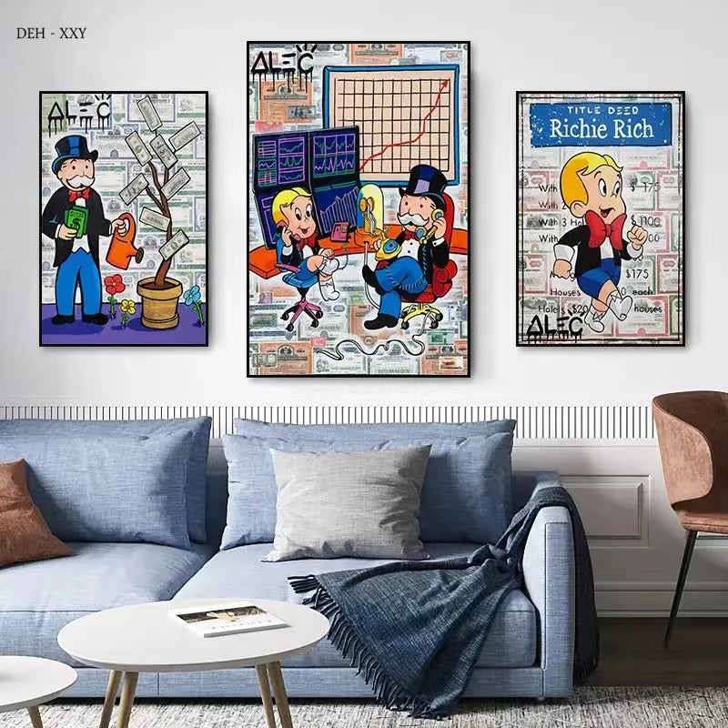 Alec Monopoly and Richie Rich Man Dollars Graffiti Street Wall Art Poster - 4 Seasons Home Gadgets