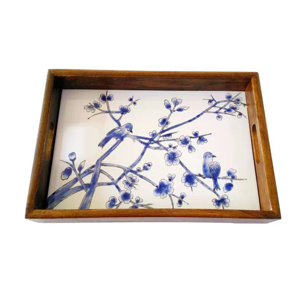 Asian Hand painted Wooden Serving Tray - 4 Seasons Home Gadgets