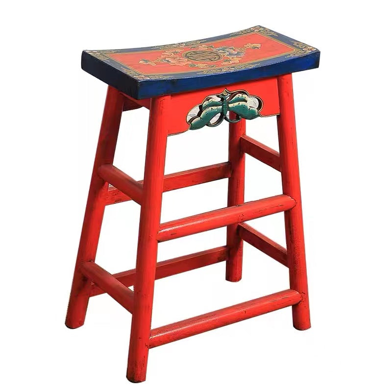 Asian  Vintage Solid Wood Vanity Stool - 4 Seasons Home Gadgets