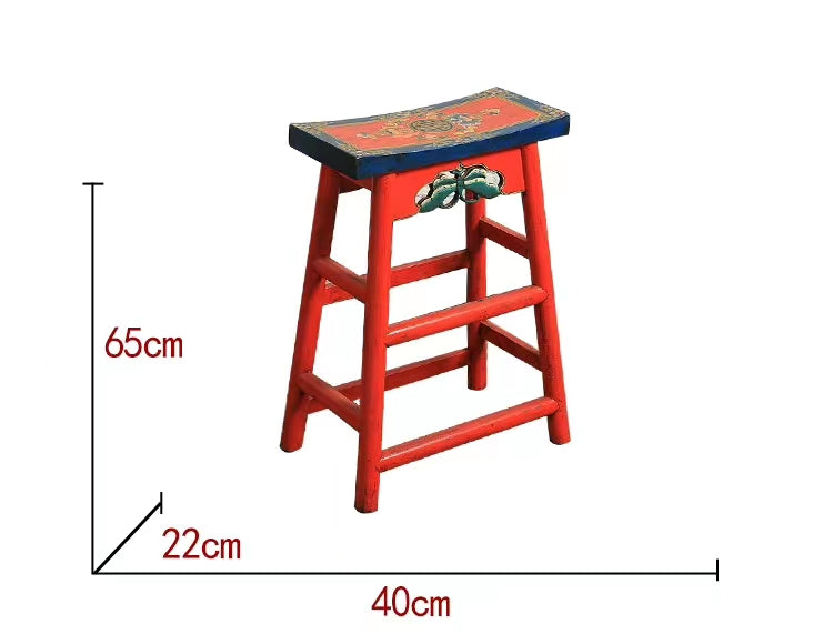 Asian  Vintage Solid Wood Vanity Stool - 4 Seasons Home Gadgets