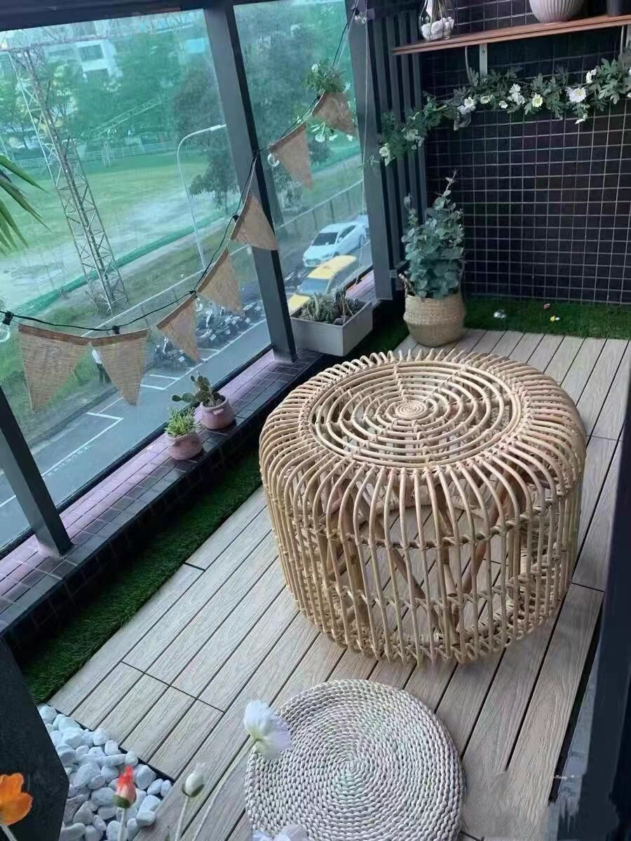 Ava Rattan Wicker Drum Coffee Table - 4 Seasons Home Gadgets