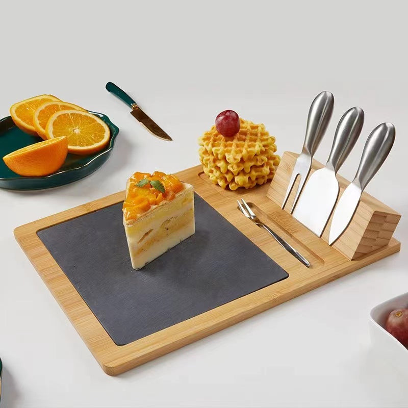 Bamboo Cheese Board Set  With Detachable Slate Board - 4 Seasons Home Gadgets