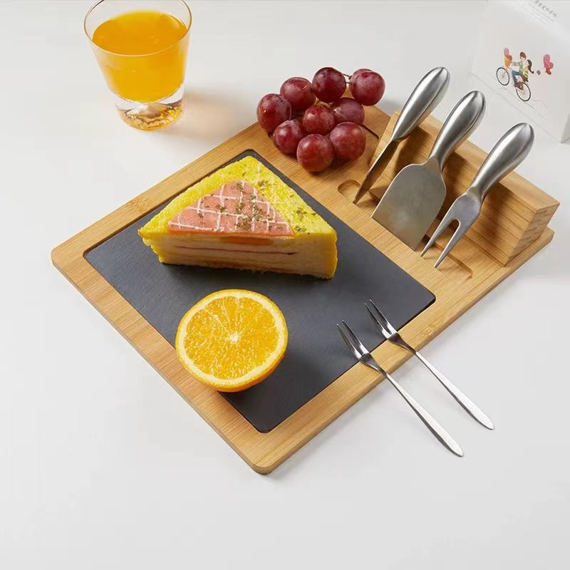 Bamboo Cheese Board Set  With Detachable Slate Board - 4 Seasons Home Gadgets