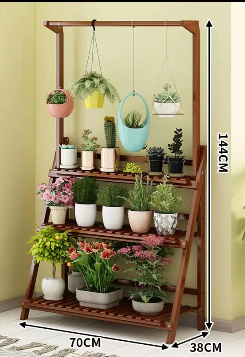 Bamboo Folding Flower Display Rack Ladder Plant Stand - 4 Seasons Home Gadgets