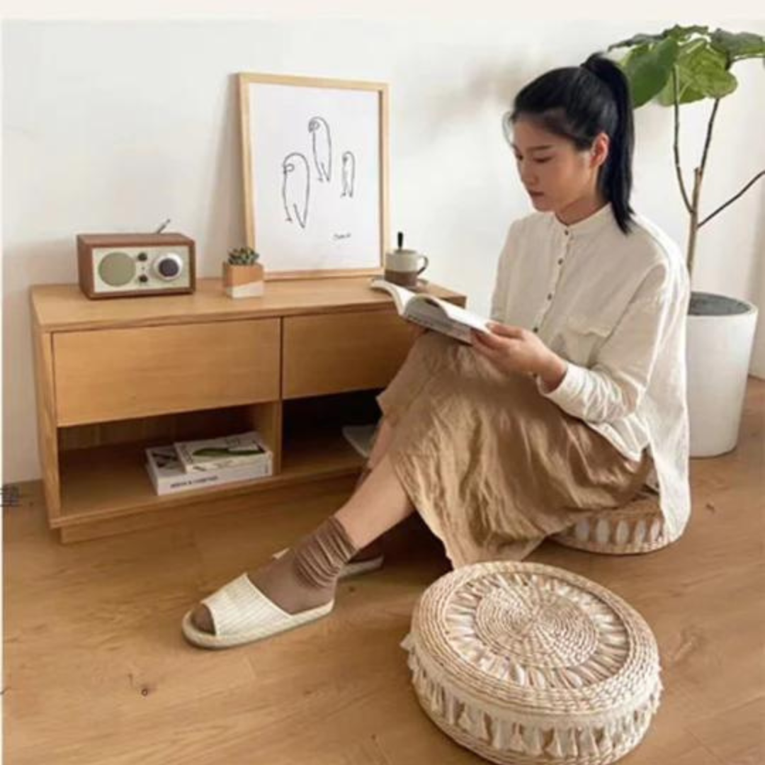 Bamboo Indoor Ottoman Seat With Tassel Set - 4 Seasons Home Gadgets