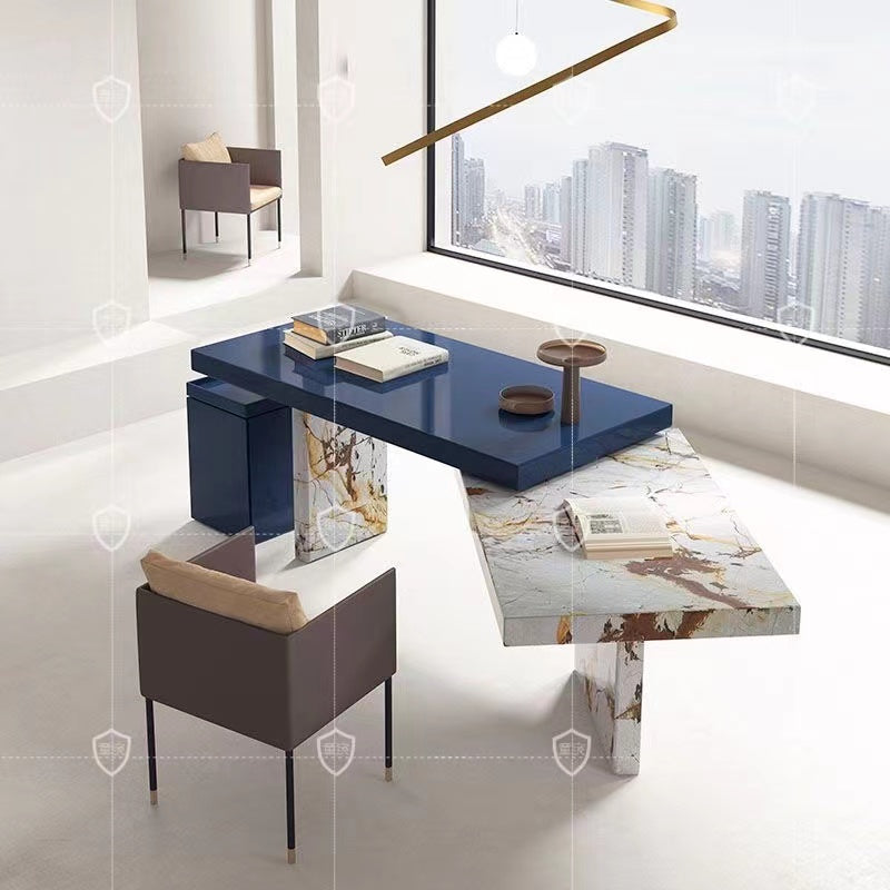 Barnett Marble L-Shape Executive Desk With Cabinet - 4 Seasons Home Gadgets