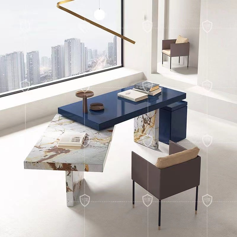 Barnett Marble L-Shape Executive Desk With Cabinet - 4 Seasons Home Gadgets