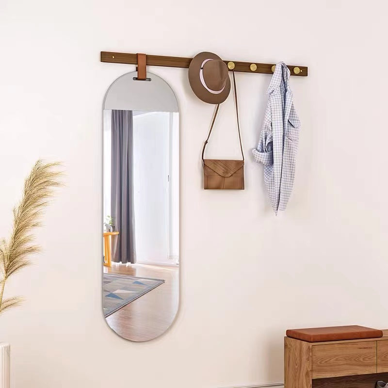 Bhavika Walnut Wood Wall Hook With Mirror Set - 4 Seasons Home Gadgets