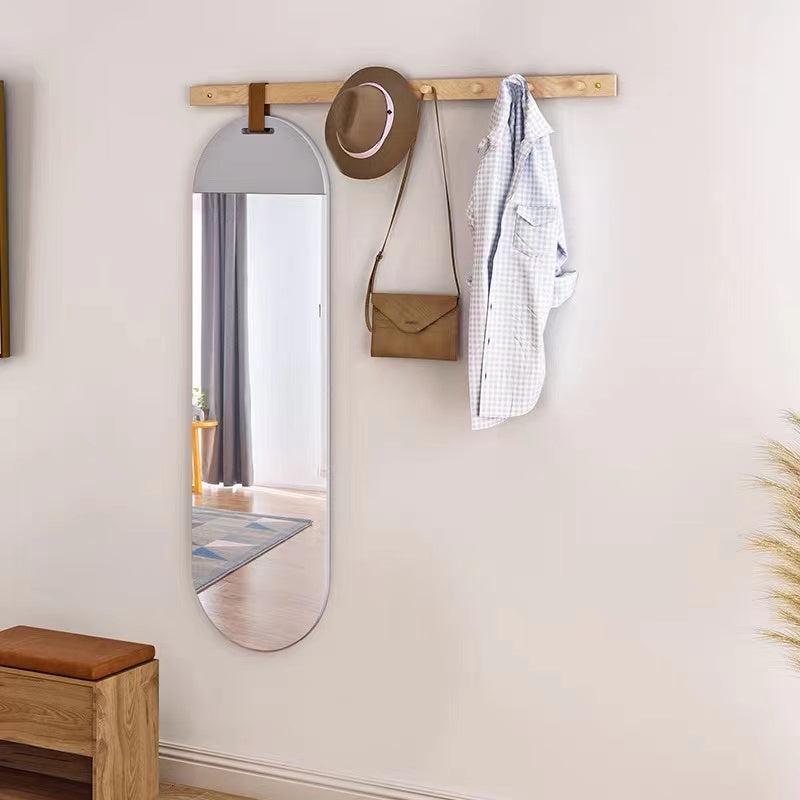 Bhavika Walnut Wood Wall Hook With Mirror Set - 4 Seasons Home Gadgets